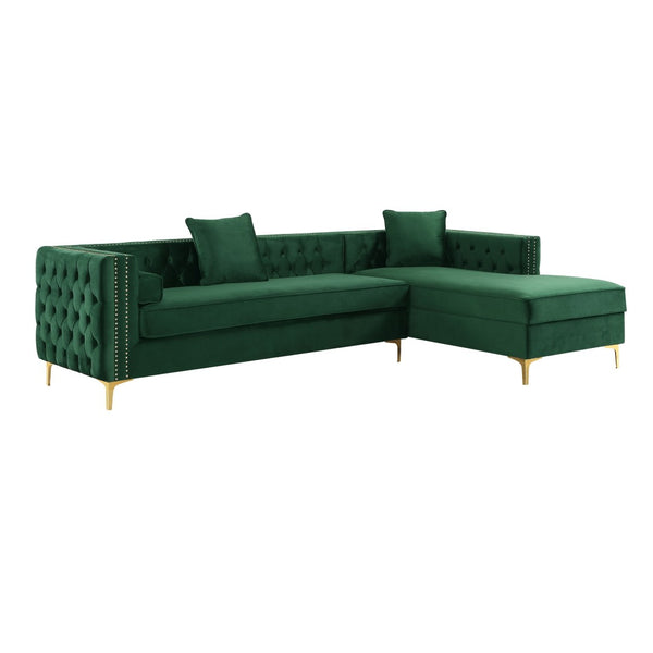 HomeRoots Hunter Green Velvet Sectional Sofa with Chaise, Storage, and Toss Pillows for Stylish Comfort 630402
