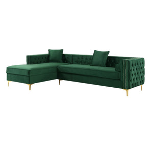 HomeRoots Hunter Green Velvet Sectional Sofa with Chaise, Storage, and Toss Pillows for Stylish Comfort 630402