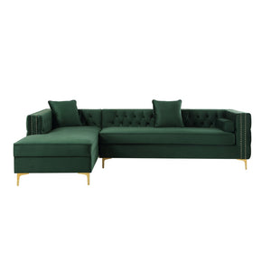 HomeRoots Hunter Green Velvet Sectional Sofa with Chaise, Storage, and Toss Pillows for Stylish Comfort 630402