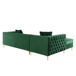 HomeRoots Hunter Green Velvet Sectional Sofa with Chaise, Storage, and Toss Pillows for Stylish Comfort 630402