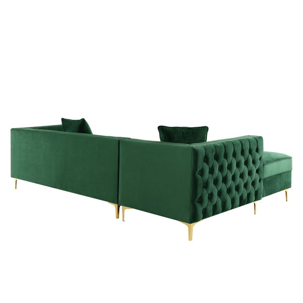 HomeRoots Hunter Green Velvet Sectional Sofa with Chaise, Storage, and Toss Pillows for Stylish Comfort 630402