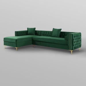 HomeRoots Hunter Green Velvet Sectional Sofa with Chaise, Storage, and Toss Pillows for Stylish Comfort 630402
