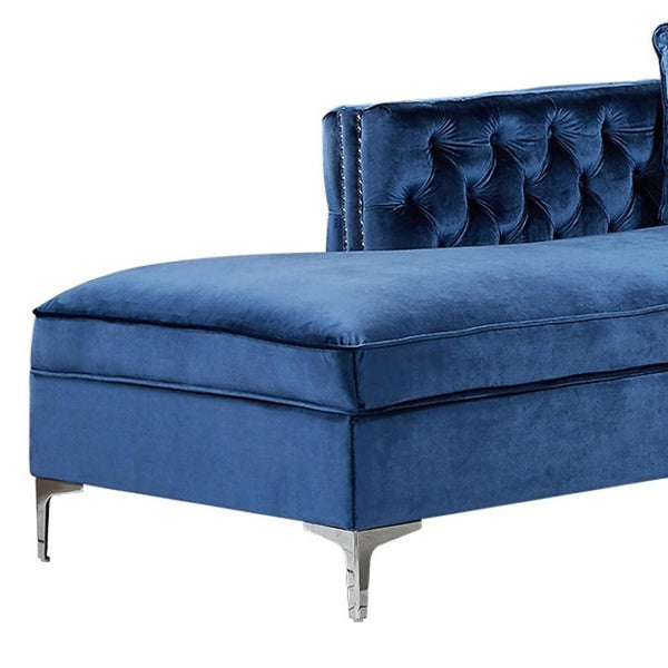HomeRoots Navy Velvet Sectional Sofa with Chaise, Storage & Toss Pillows – Luxurious, Stylish Seating for 5 630403