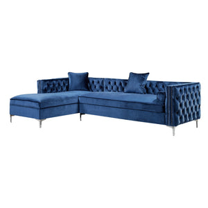 HomeRoots Navy Velvet Sectional Sofa with Chaise, Storage & Toss Pillows – Luxurious, Stylish Seating for 5 630403