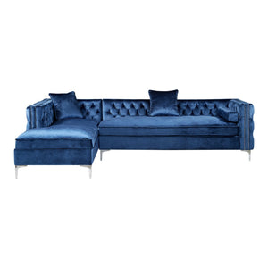 HomeRoots Navy Velvet Sectional Sofa with Chaise, Storage & Toss Pillows – Luxurious, Stylish Seating for 5 630403