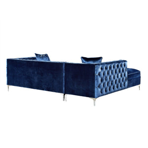HomeRoots Navy Velvet Sectional Sofa with Chaise, Storage & Toss Pillows – Luxurious, Stylish Seating for 5 630403