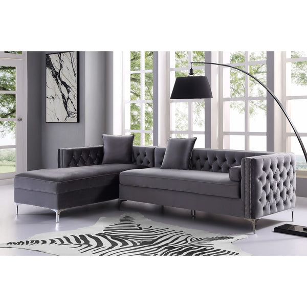 HomeRoots Gray Velvet Sectional Sofa with Chaise, Storage & Toss Pillows - Modern Luxury for Your Living Room 630404