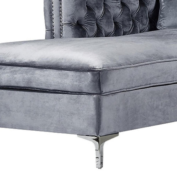 HomeRoots Gray Velvet Sectional Sofa with Chaise, Storage & Toss Pillows - Modern Luxury for Your Living Room 630404
