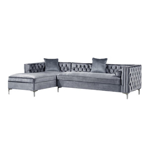 HomeRoots Gray Velvet Sectional Sofa with Chaise, Storage & Toss Pillows - Modern Luxury for Your Living Room 630404