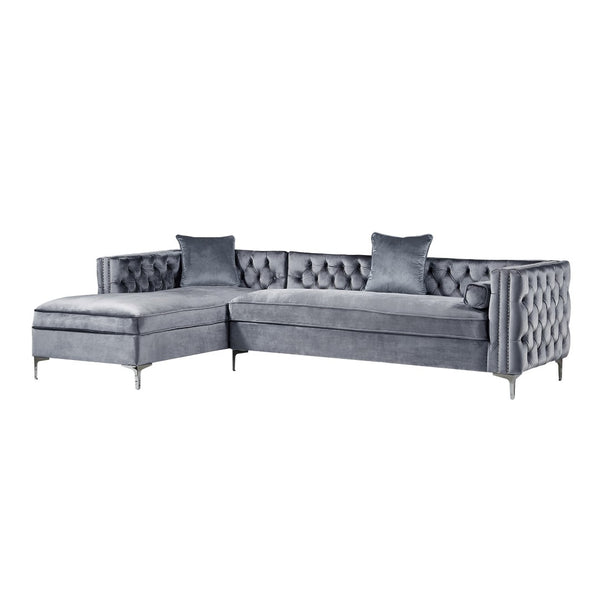 HomeRoots Gray Velvet Sectional Sofa with Chaise, Storage & Toss Pillows - Modern Luxury for Your Living Room 630404