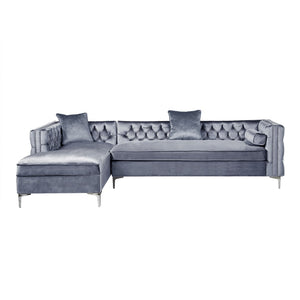 HomeRoots Gray Velvet Sectional Sofa with Chaise, Storage & Toss Pillows - Modern Luxury for Your Living Room 630404