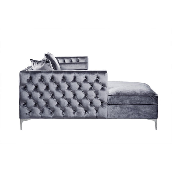 HomeRoots Gray Velvet Sectional Sofa with Chaise, Storage & Toss Pillows - Modern Luxury for Your Living Room 630404