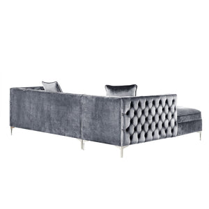 HomeRoots Gray Velvet Sectional Sofa with Chaise, Storage & Toss Pillows - Modern Luxury for Your Living Room 630404