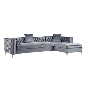 HomeRoots Gray Velvet Sectional Sofa with Chaise, Storage & Toss Pillows - Modern Luxury for Your Living Room 630404