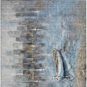 HomeRoots 5' Nautical Washable Indoor Outdoor Area Rug – Coastal Blue and Beige Design for Versatile Spaces 5' X 8' 630418