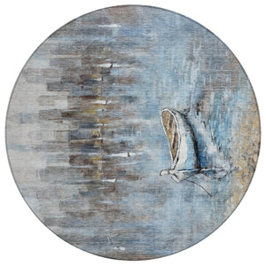 HomeRoots 5' Nautical Washable Indoor Outdoor Area Rug – Coastal Blue and Beige Design for Versatile Spaces 8' Round 630419