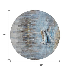 HomeRoots 5' Nautical Washable Indoor Outdoor Area Rug – Coastal Blue and Beige Design for Versatile Spaces 8' Round 630419