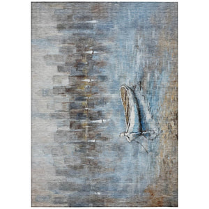 HomeRoots 5' Nautical Washable Indoor Outdoor Area Rug – Coastal Blue and Beige Design for Versatile Spaces 8' X 10' 630420