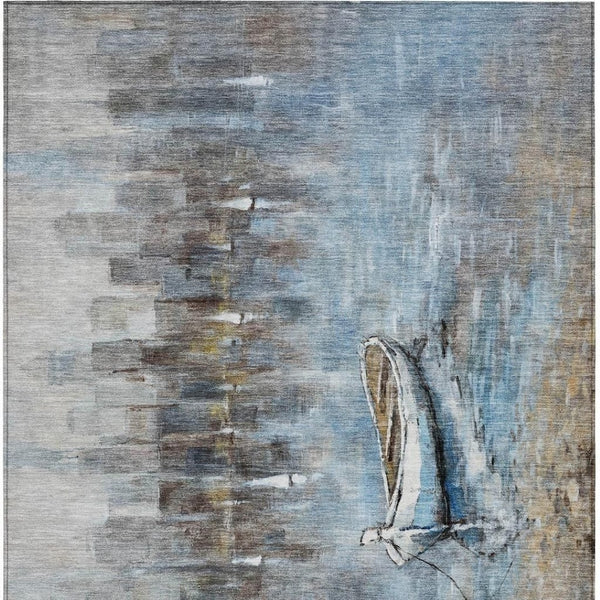 HomeRoots 5' Nautical Washable Indoor Outdoor Area Rug – Coastal Blue and Beige Design for Versatile Spaces 10' X 14' 630422