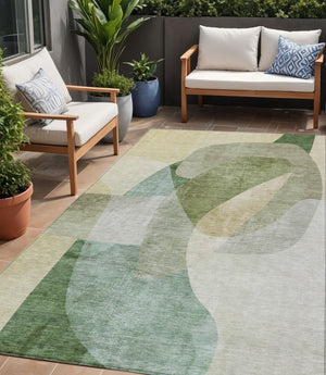 HomeRoots 5' Artichoke Green and Taupe Abstract Washable Area Rug for Stylish Indoor and Outdoor Spaces 5' X 8' 630424