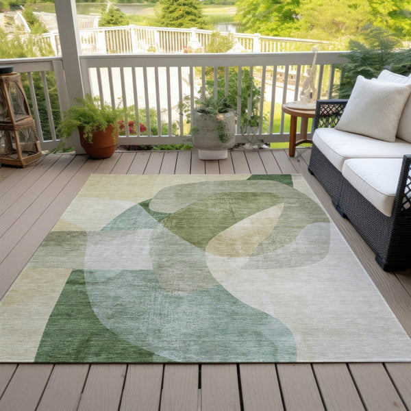 HomeRoots 5' Artichoke Green and Taupe Abstract Washable Area Rug for Stylish Indoor and Outdoor Spaces 5' X 8' 630424