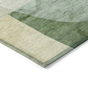 HomeRoots 5' Artichoke Green and Taupe Abstract Washable Area Rug for Stylish Indoor and Outdoor Spaces 8' Round 630425