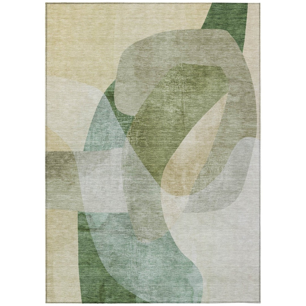 HomeRoots 5' Artichoke Green and Taupe Abstract Washable Area Rug for Stylish Indoor and Outdoor Spaces 8' X 10' 630426