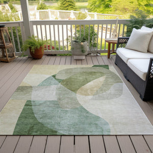 HomeRoots 5' Artichoke Green and Taupe Abstract Washable Area Rug for Stylish Indoor and Outdoor Spaces 8' X 10' 630426