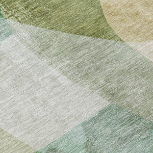 HomeRoots 5' Artichoke Green and Taupe Abstract Washable Area Rug for Stylish Indoor and Outdoor Spaces 10' X 14' 630428
