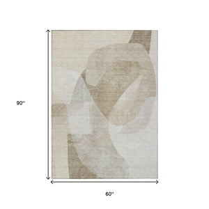 HomeRoots 5' Stylish Beige and Taupe Abstract Area Rug - Durable, Washable, Perfect for Indoor and Outdoor Use 5' X 8' 630430
