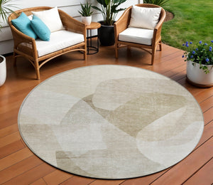 HomeRoots 5' Stylish Beige and Taupe Abstract Area Rug - Durable, Washable, Perfect for Indoor and Outdoor Use 8' Round 630431