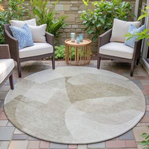 HomeRoots 5' Stylish Beige and Taupe Abstract Area Rug - Durable, Washable, Perfect for Indoor and Outdoor Use 8' Round 630431