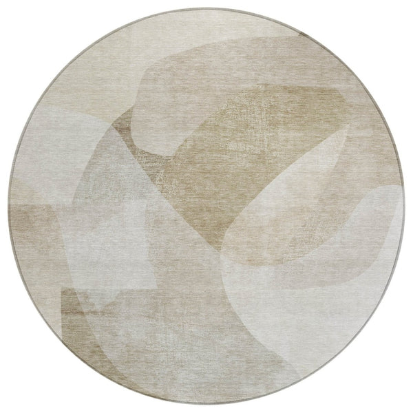 HomeRoots 5' Stylish Beige and Taupe Abstract Area Rug - Durable, Washable, Perfect for Indoor and Outdoor Use 8' Round 630431