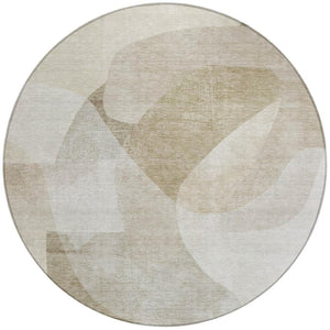 HomeRoots 5' Stylish Beige and Taupe Abstract Area Rug - Durable, Washable, Perfect for Indoor and Outdoor Use 8' Round 630431