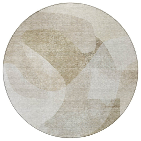 HomeRoots 5' Stylish Beige and Taupe Abstract Area Rug - Durable, Washable, Perfect for Indoor and Outdoor Use 8' Round 630431