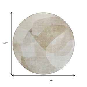 HomeRoots 5' Stylish Beige and Taupe Abstract Area Rug - Durable, Washable, Perfect for Indoor and Outdoor Use 8' Round 630431