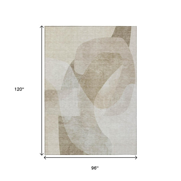 HomeRoots 5' Stylish Beige and Taupe Abstract Area Rug - Durable, Washable, Perfect for Indoor and Outdoor Use 8' X 10' 630432
