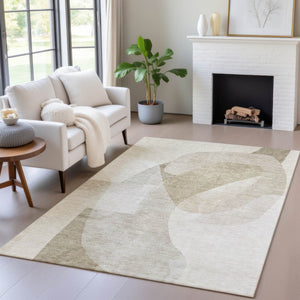 HomeRoots 5' Stylish Beige and Taupe Abstract Area Rug - Durable, Washable, Perfect for Indoor and Outdoor Use 9' X 12' 630433