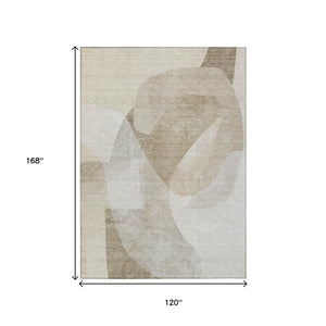 HomeRoots 5' Stylish Beige and Taupe Abstract Area Rug - Durable, Washable, Perfect for Indoor and Outdoor Use 10' X 14' 630434