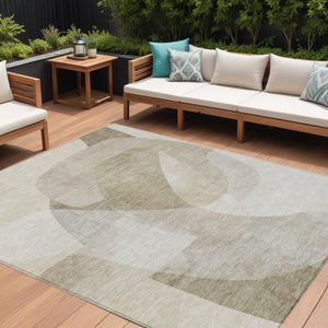 HomeRoots 5' Stylish Beige and Taupe Abstract Area Rug - Durable, Washable, Perfect for Indoor and Outdoor Use 10' X 14' 630434