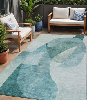 HomeRoots 5' Teal Blue and Ivory Abstract Area Rug – Washable, Stain Resistant for Indoor and Outdoor Use 5' X 8' 630436