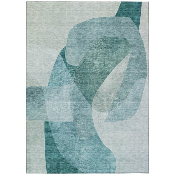 HomeRoots 5' Teal Blue and Ivory Abstract Area Rug – Washable, Stain Resistant for Indoor and Outdoor Use 9' X 12' 630439