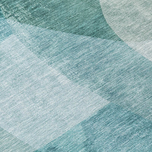 HomeRoots 5' Teal Blue and Ivory Abstract Area Rug – Washable, Stain Resistant for Indoor and Outdoor Use 9' X 12' 630439
