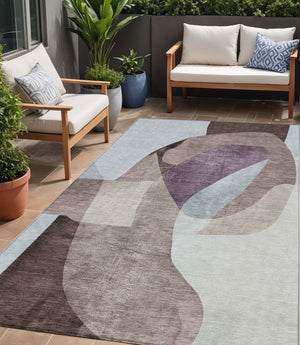 HomeRoots 5' Brown and Taupe Abstract Area Rug – Stylish, Washable, Durable for Indoor and Outdoor Spaces 5' X 8' 630442