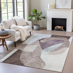 HomeRoots 5' Brown and Taupe Abstract Area Rug – Stylish, Washable, Durable for Indoor and Outdoor Spaces 5' X 8' 630442