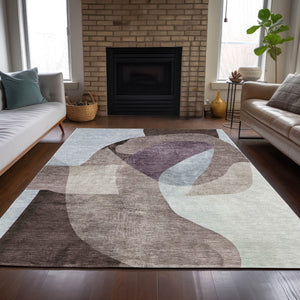 HomeRoots 5' Brown and Taupe Abstract Area Rug – Stylish, Washable, Durable for Indoor and Outdoor Spaces 5' X 8' 630442
