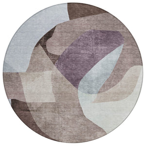 HomeRoots 5' Brown and Taupe Abstract Area Rug – Stylish, Washable, Durable for Indoor and Outdoor Spaces 8' Round 630443