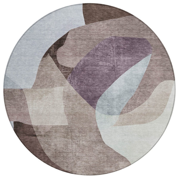HomeRoots 5' Brown and Taupe Abstract Area Rug – Stylish, Washable, Durable for Indoor and Outdoor Spaces 8' Round 630443