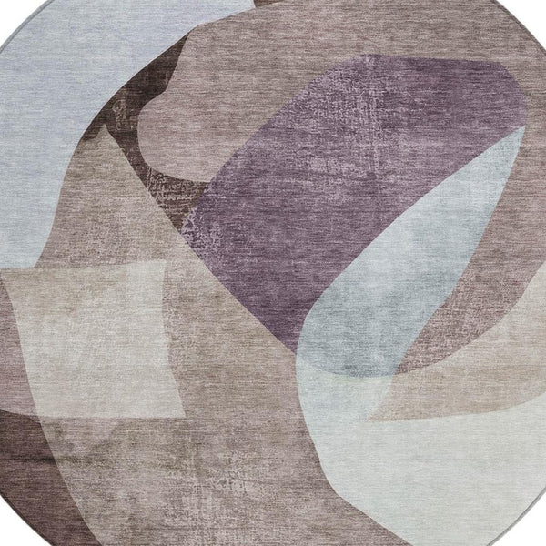 HomeRoots 5' Brown and Taupe Abstract Area Rug – Stylish, Washable, Durable for Indoor and Outdoor Spaces 8' Round 630443
