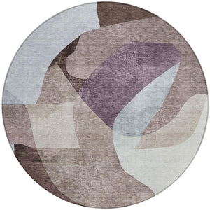 HomeRoots 5' Brown and Taupe Abstract Area Rug – Stylish, Washable, Durable for Indoor and Outdoor Spaces 8' Round 630443